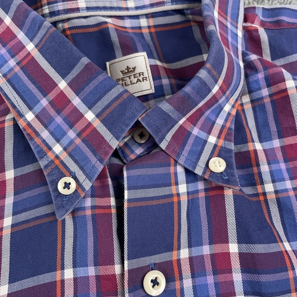 Peter Millar Shirt Mens 2XL Blue Red Plaid Button Down Cotton Dress Casual - Picture 4 of 11